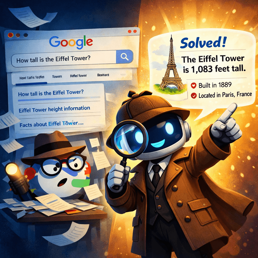 Comparison showing the evolution from traditional search engines to AI-powered generative search